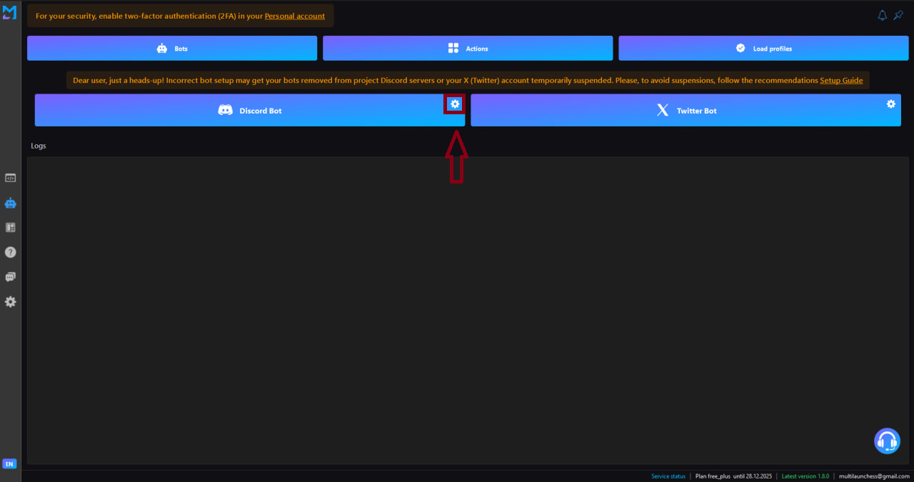 Discord bot settings window
