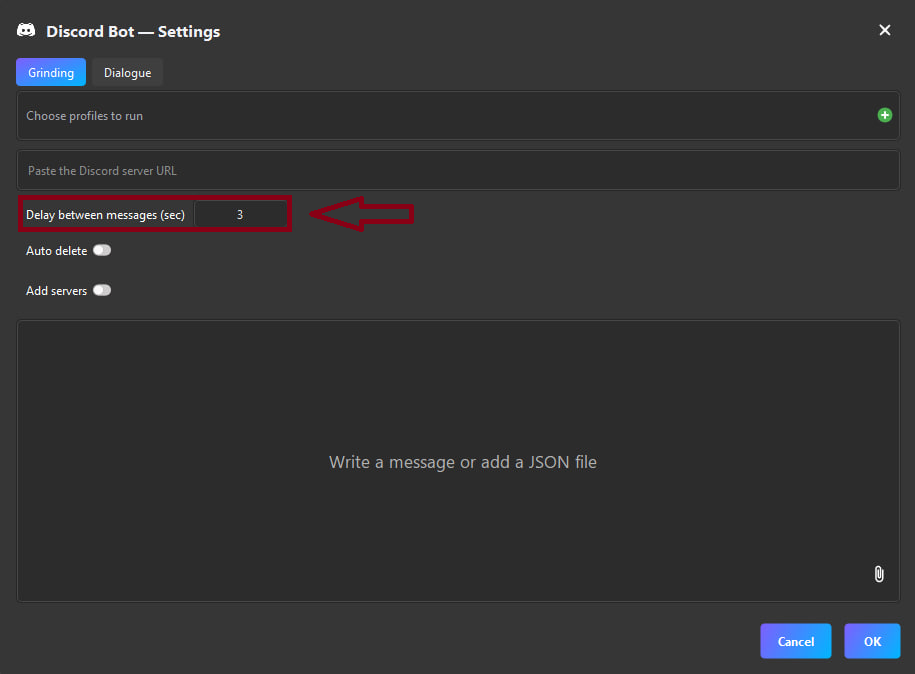 Discord bot settings window