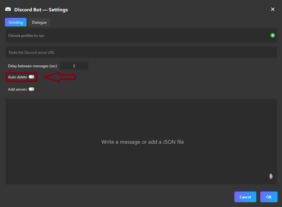 Discord bot settings window