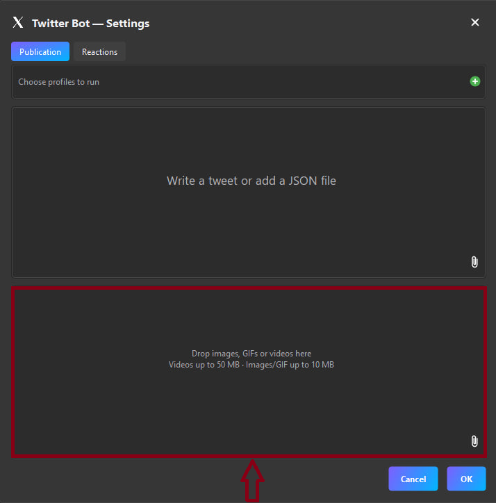 Twitter bot settings window